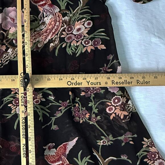 Fire Los Angeles Sheer Black Floral Bird Boho Long Sleeve Mini Dress Size 11 - Picture 7 of 8